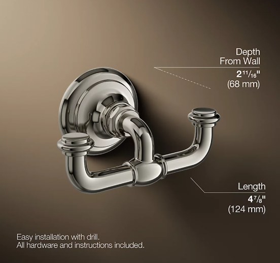Clearance: Kohler K72572-SN Artifacts Double Robe Hook in Polished Nickel