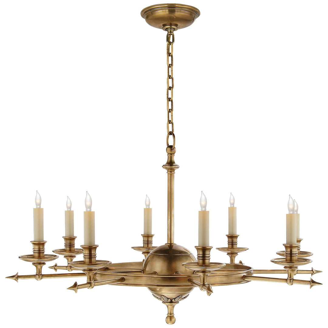 Visual Comfort Signature Leaf and Arrow Chandelier in Antique-Burnished Brass
