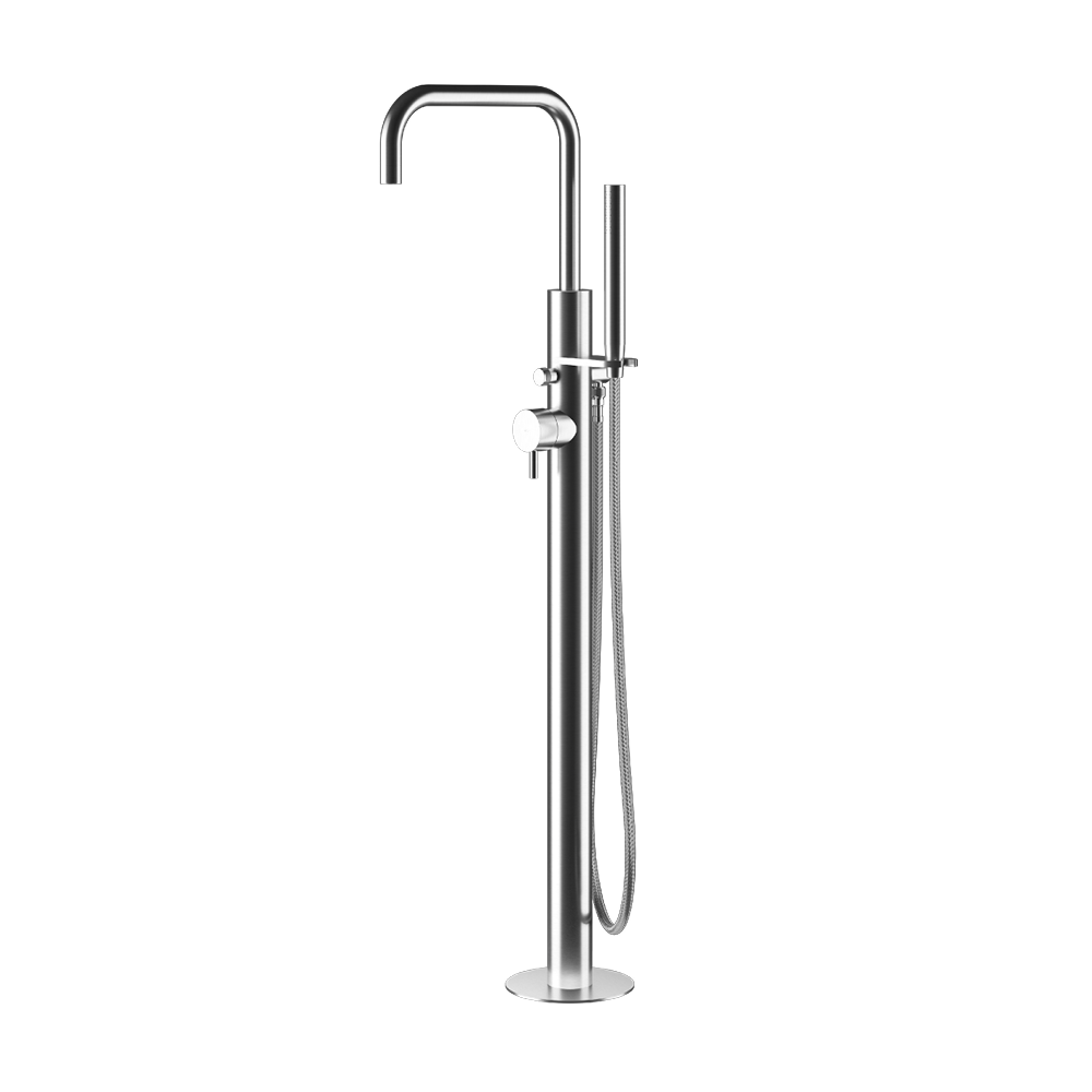 MGS Bagno Minimal Stainless Steel Floor mount Tub Spout with Handshower