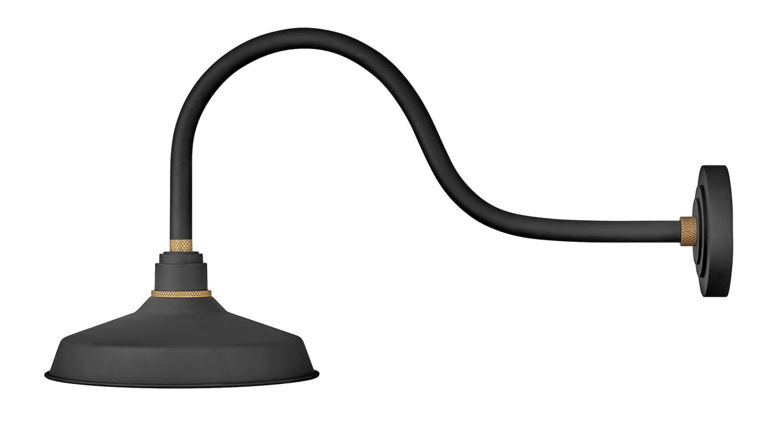 Hinkley Foundry Outdoor Industrial Shade Curve Arm Wall Light in Textured Black