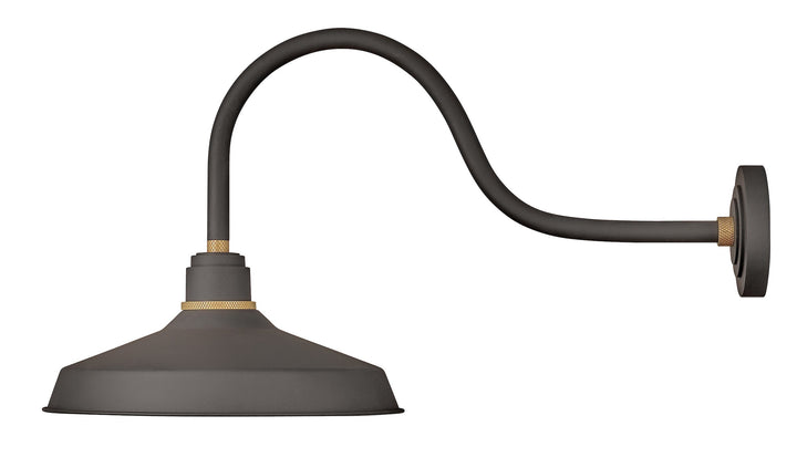Hinkley Foundry Outdoor Industrial Shade Curve Arm Wall Light in Museum Bronze