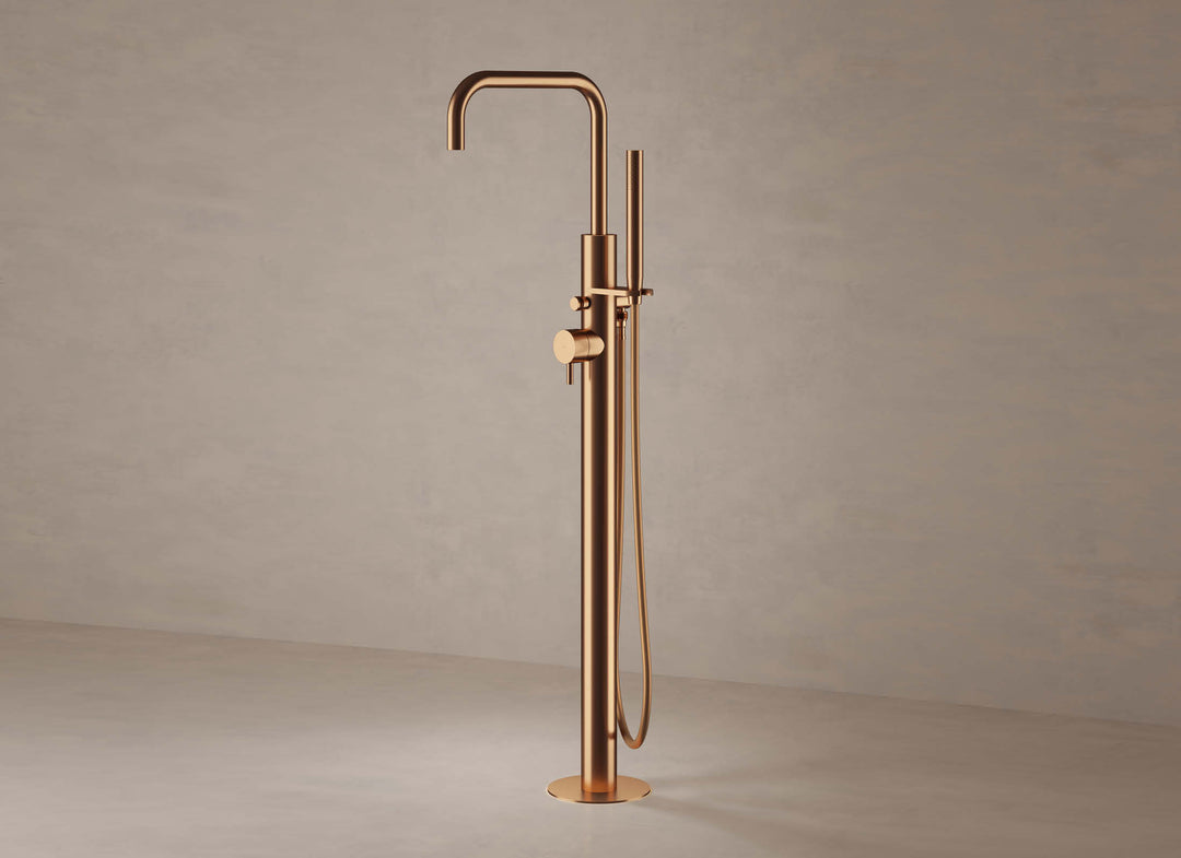 MGS Bagno Minimal Stainless Steel Floor mount Tub Spout with Handshower