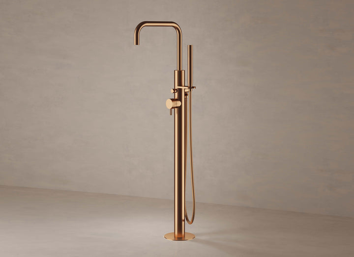 MGS Bagno Minimal Stainless Steel Floor mount Tub Spout with Handshower