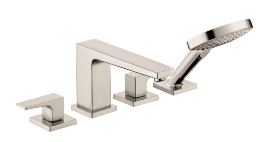 Hansgrohe Metropol 4-Hole Roman Tub Set Trim with Lever Handles and 1.75 GPM Handshower