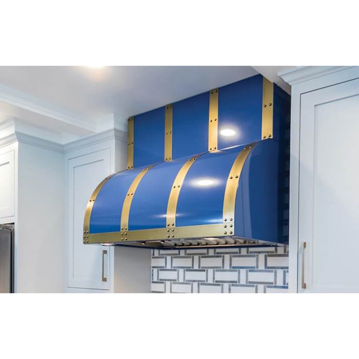 BlueStar Bonanza Wall Hood With Brushed Stainless Strapping And Rivets