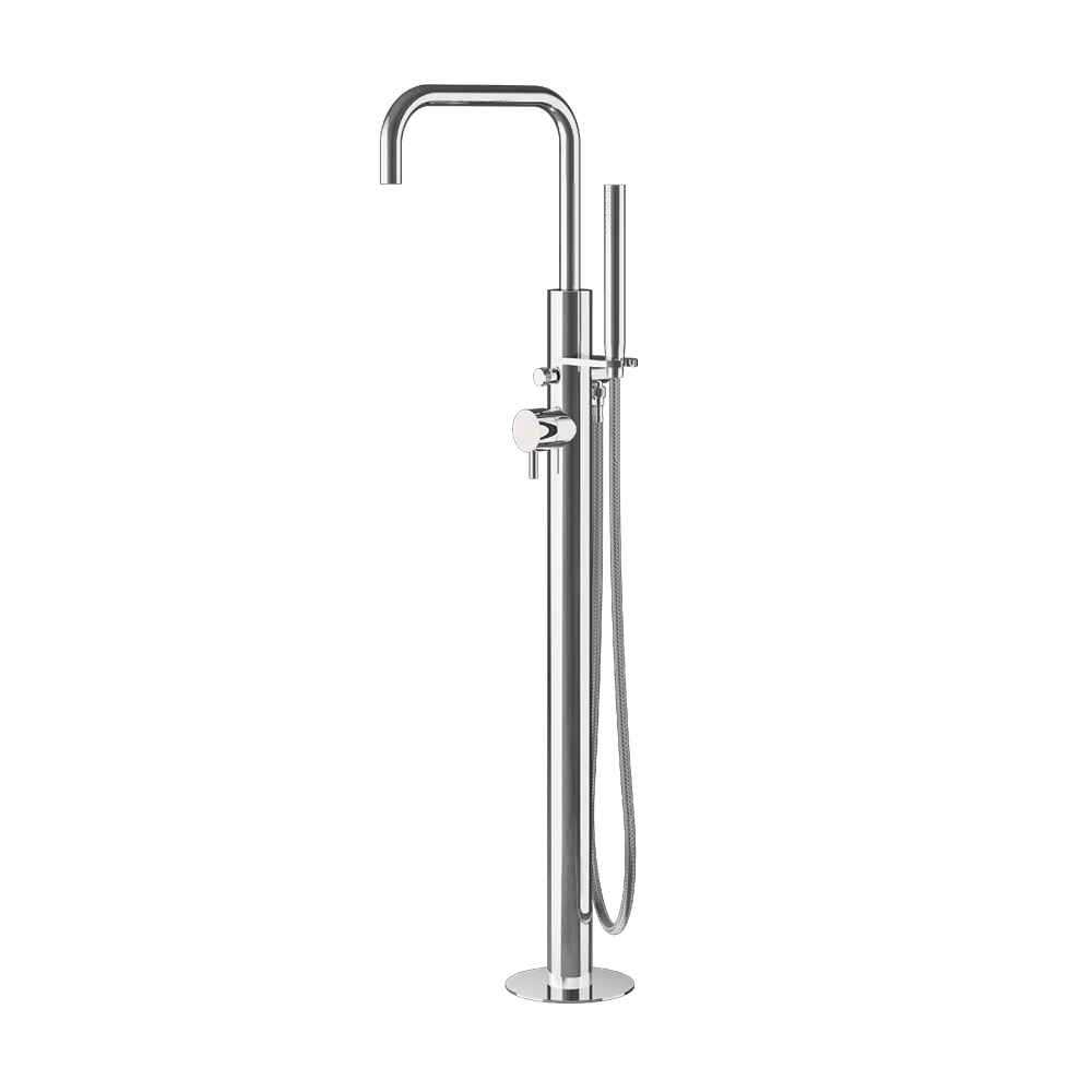 MGS Bagno Minimal Stainless Steel Floor mount Tub Spout with Handshower