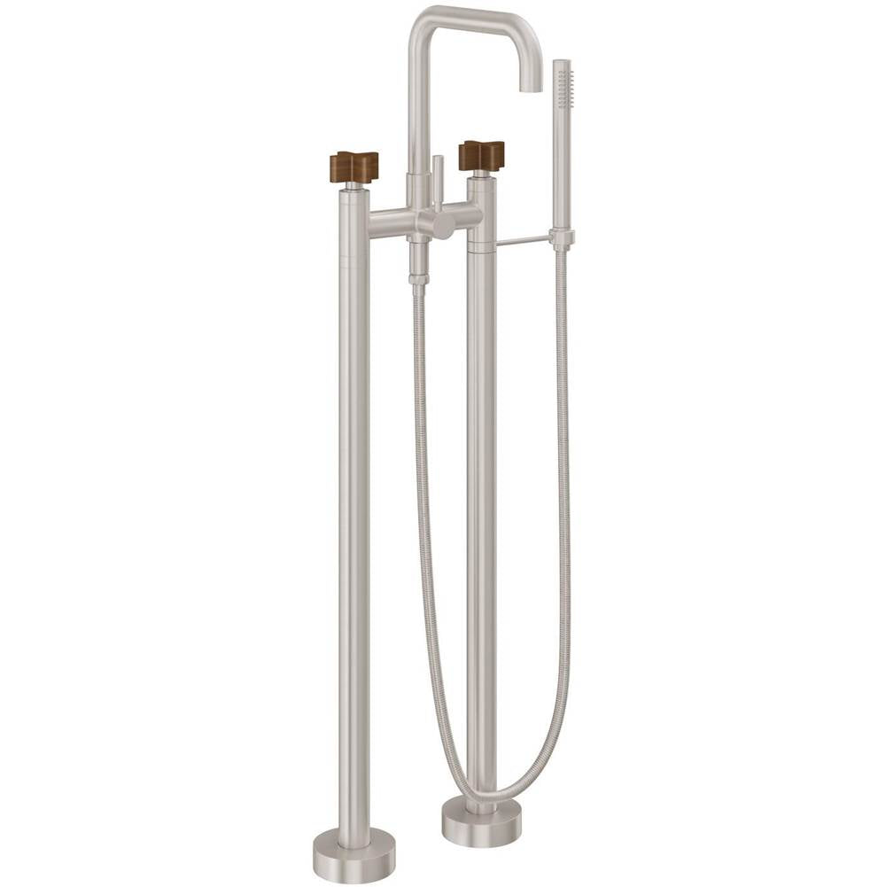 California Faucets Contemporary Single Hole Floor Mount Tub Filler - Quad Spout Antique Brass Finish