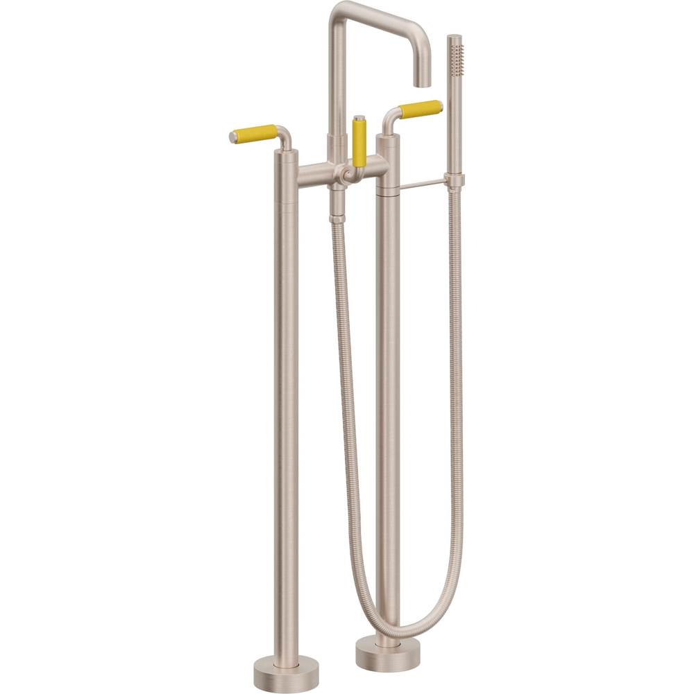 California Faucets Contemporary Single Hole Floor Mount Tub Filler - Quad Spout Antique Brass Finish