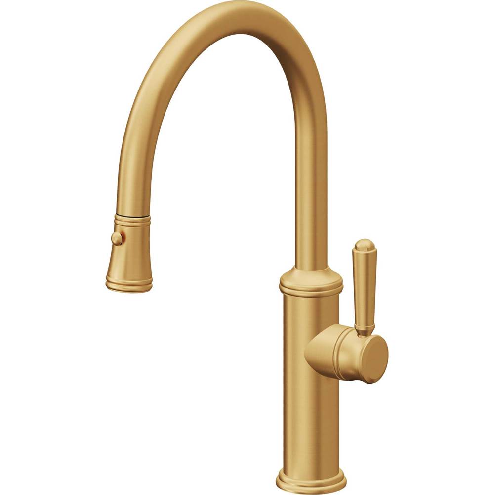 California Faucets Pull-Down Kitchen Faucet with Button Sprayer  - Low Arc Spout