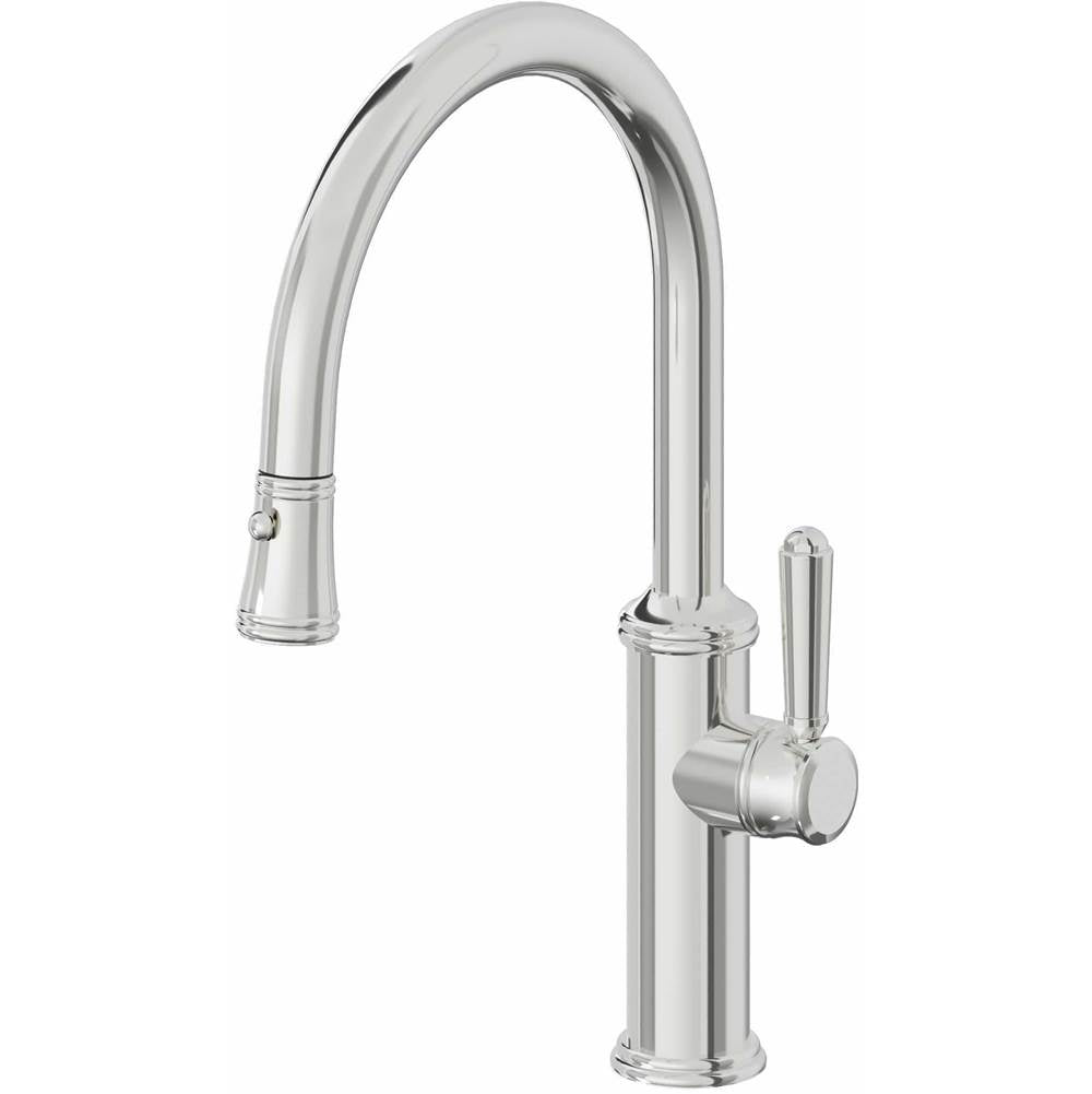 California Faucets Pull-Down Kitchen Faucet with Button Sprayer  - Low Arc Spout
