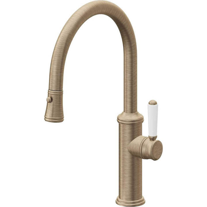 California Faucets Pull-Down Kitchen Faucet with Button Sprayer  - Low Arc Spout