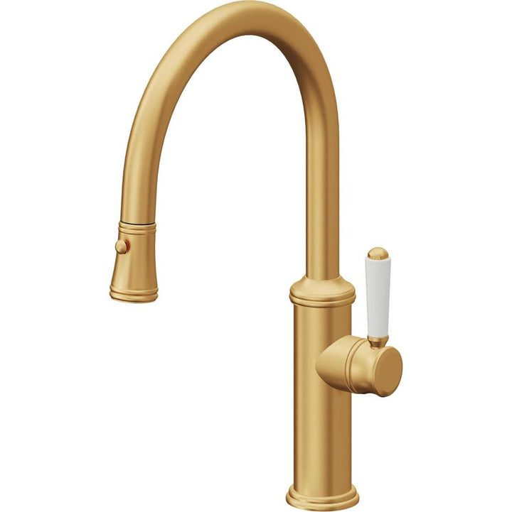California Faucets Pull-Down Kitchen Faucet with Button Sprayer  - Low Arc Spout
