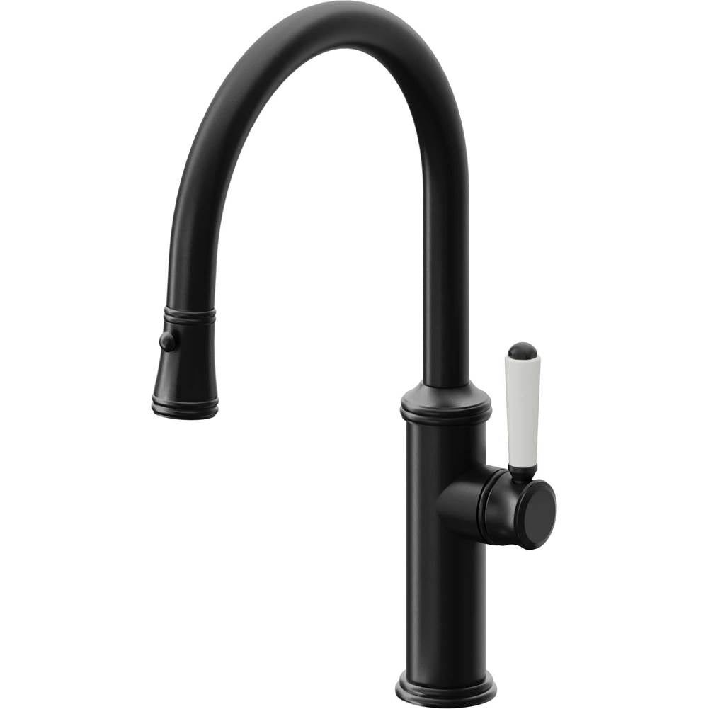 California Faucets Pull-Down Kitchen Faucet with Button Sprayer  - Low Arc Spout