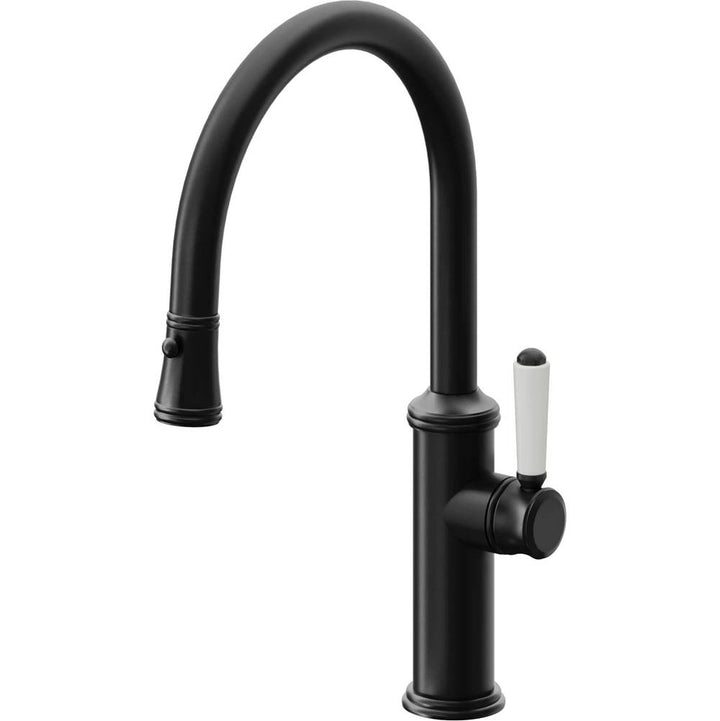 California Faucets Pull-Down Kitchen Faucet with Button Sprayer  - Low Arc Spout