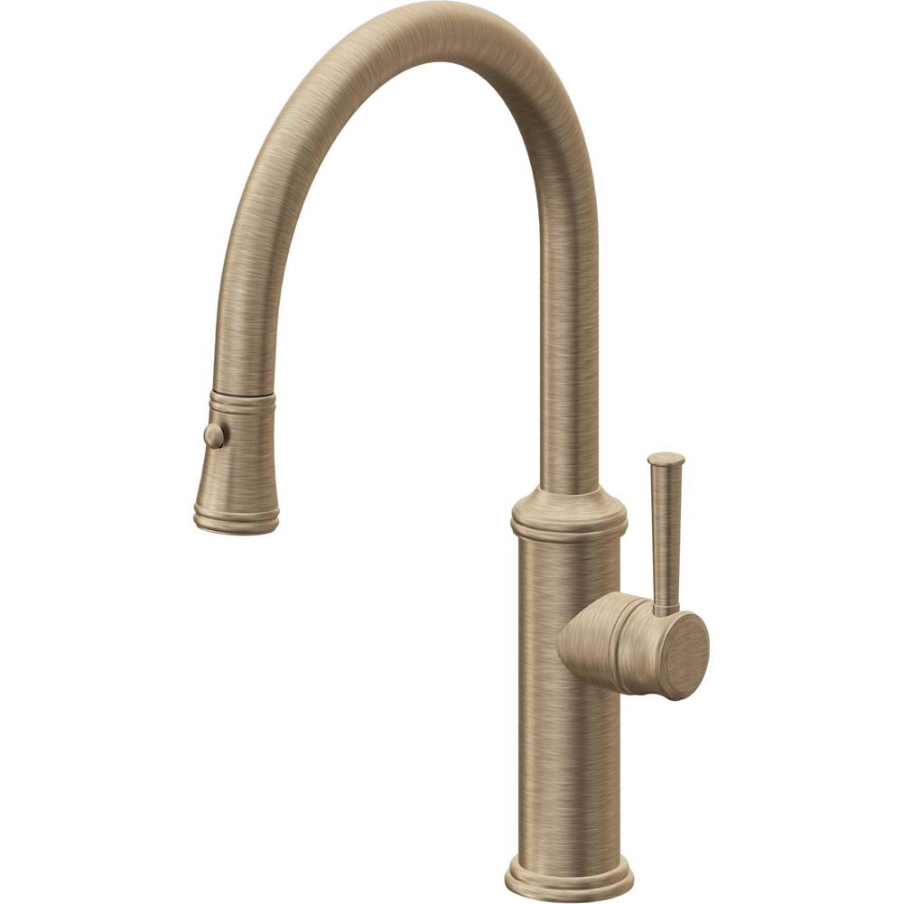 California Faucets Pull-Down Kitchen Faucet with Button Sprayer  - Low Arc Spout