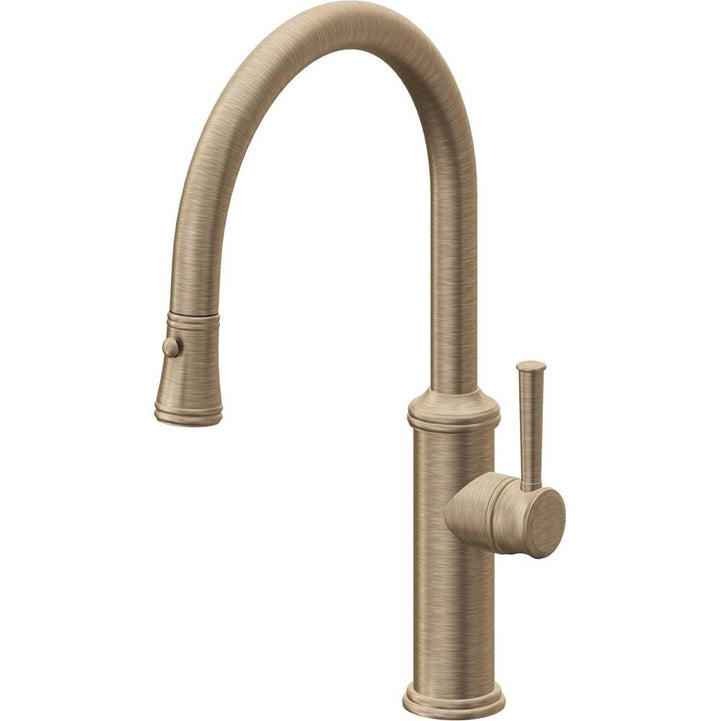 California Faucets Pull-Down Kitchen Faucet with Button Sprayer  - Low Arc Spout