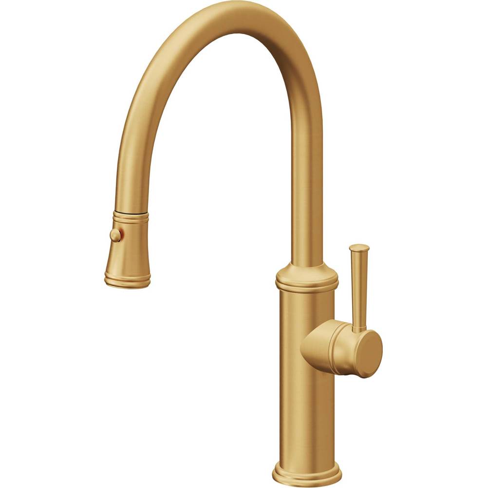 California Faucets Pull-Down Kitchen Faucet with Button Sprayer  - Low Arc Spout