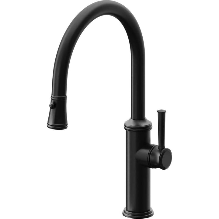 California Faucets Pull-Down Kitchen Faucet with Button Sprayer  - Low Arc Spout