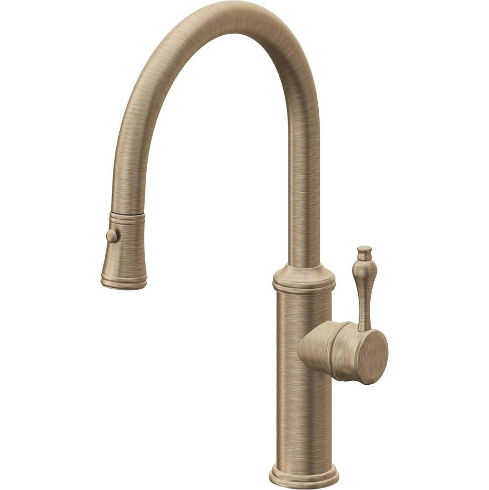 California Faucets Pull-Down Kitchen Faucet with Button Sprayer  - Low Arc Spout