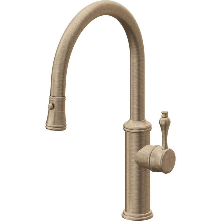 California Faucets Pull-Down Kitchen Faucet with Button Sprayer  - Low Arc Spout