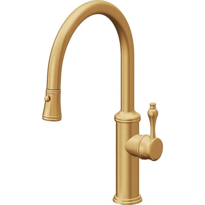 California Faucets Pull-Down Kitchen Faucet with Button Sprayer  - Low Arc Spout