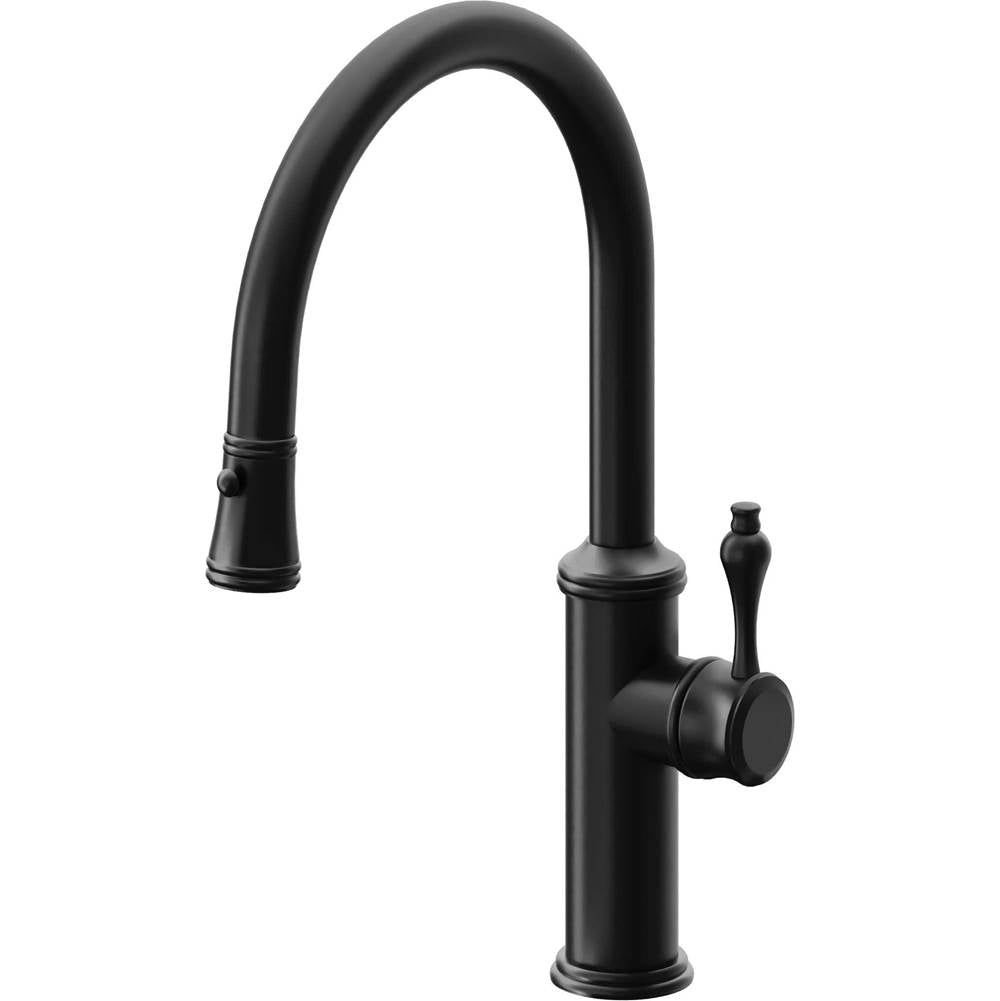 California Faucets Pull-Down Kitchen Faucet with Button Sprayer  - Low Arc Spout