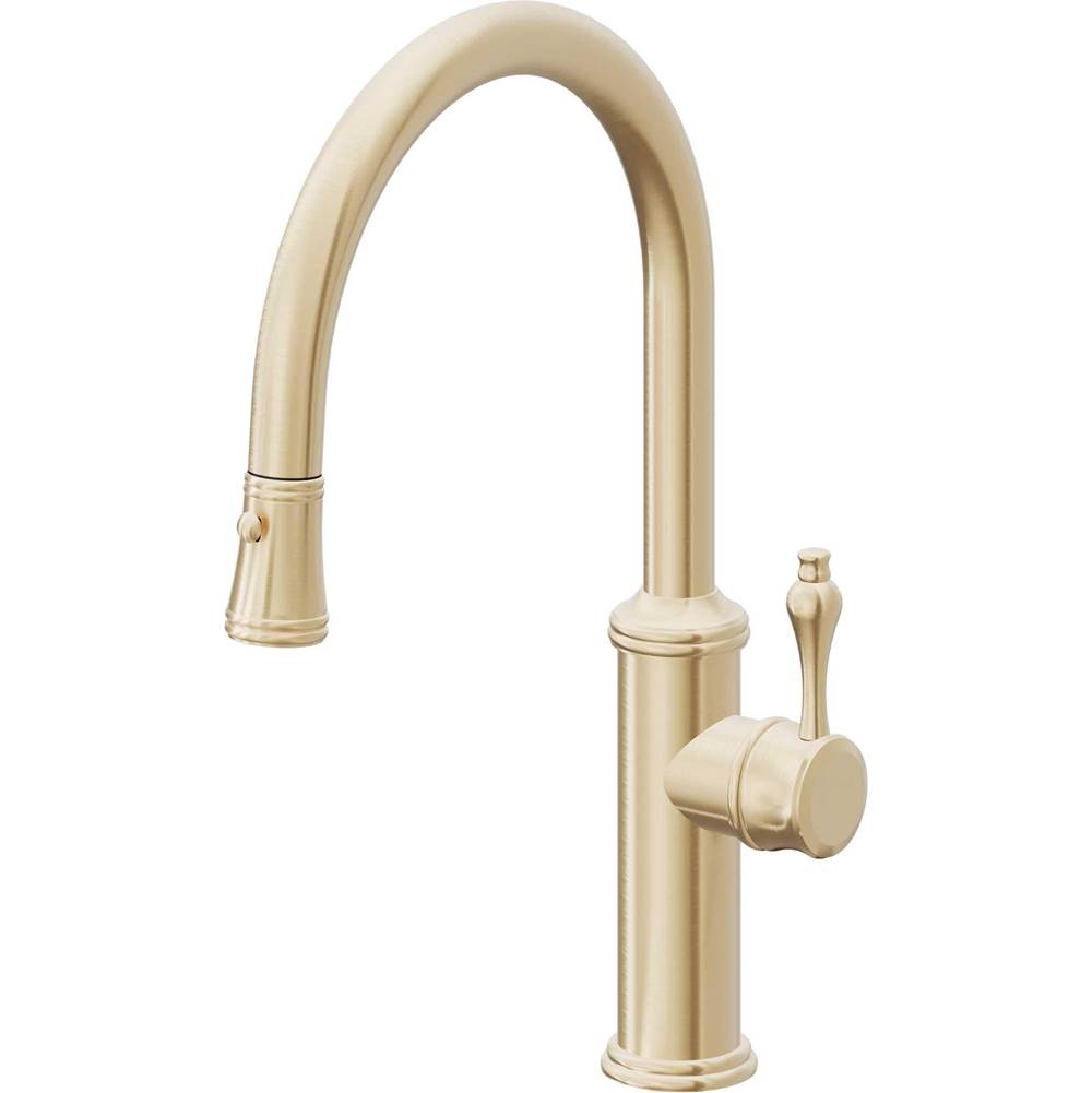 California Faucets Pull-Down Kitchen Faucet with Button Sprayer  - Low Arc Spout