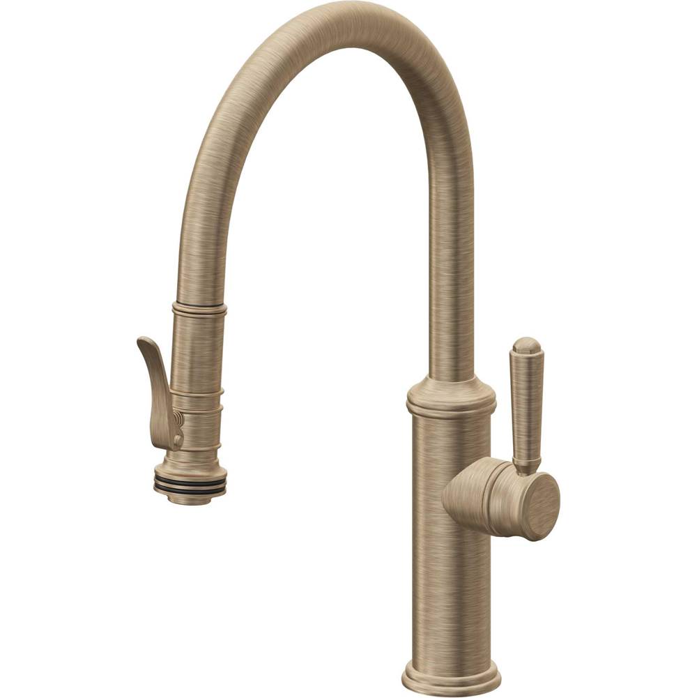 California Faucets Pull-Down Kitchen Faucet with Button Sprayer  - Low Arc Spout