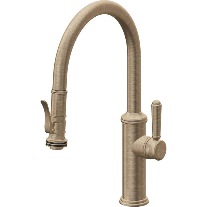 California Faucets Pull-Down Kitchen Faucet with Button Sprayer  - Low Arc Spout