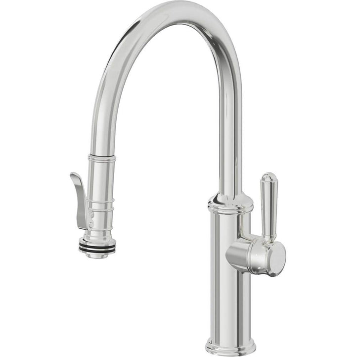 California Faucets Pull-Down Kitchen Faucet with Button Sprayer  - Low Arc Spout