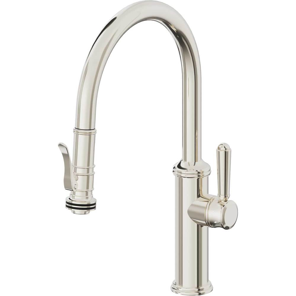California Faucets Pull-Down Kitchen Faucet with Button Sprayer  - Low Arc Spout