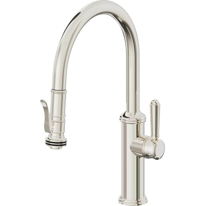 California Faucets Pull-Down Kitchen Faucet with Button Sprayer  - Low Arc Spout