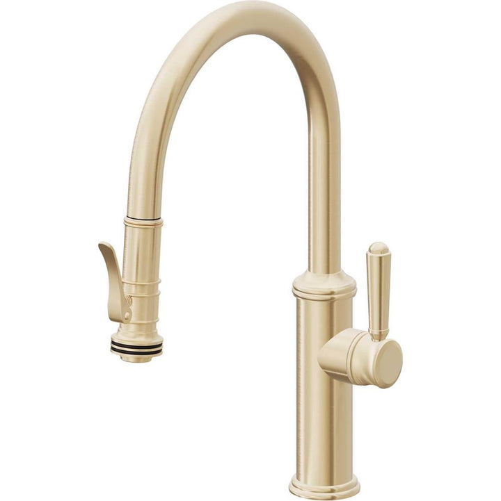 California Faucets Pull-Down Kitchen Faucet with Button Sprayer  - Low Arc Spout