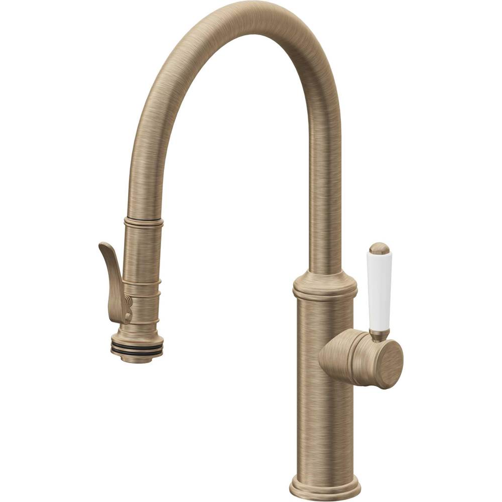 California Faucets Pull-Down Kitchen Faucet with Button Sprayer  - Low Arc Spout