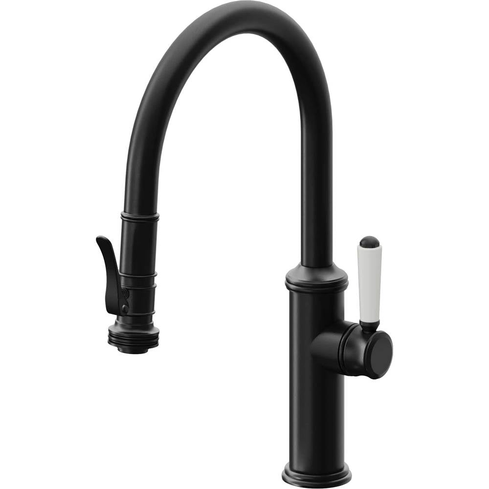 California Faucets Pull-Down Kitchen Faucet with Button Sprayer  - Low Arc Spout