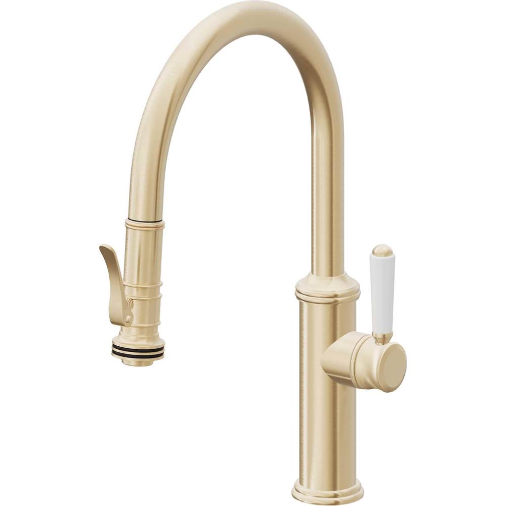 California Faucets Pull-Down Kitchen Faucet with Button Sprayer  - Low Arc Spout