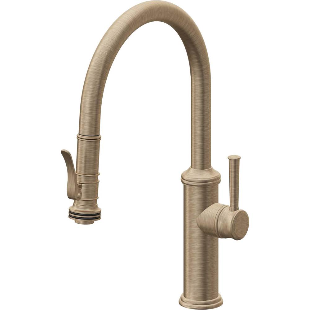 California Faucets Pull-Down Kitchen Faucet with Button Sprayer  - Low Arc Spout