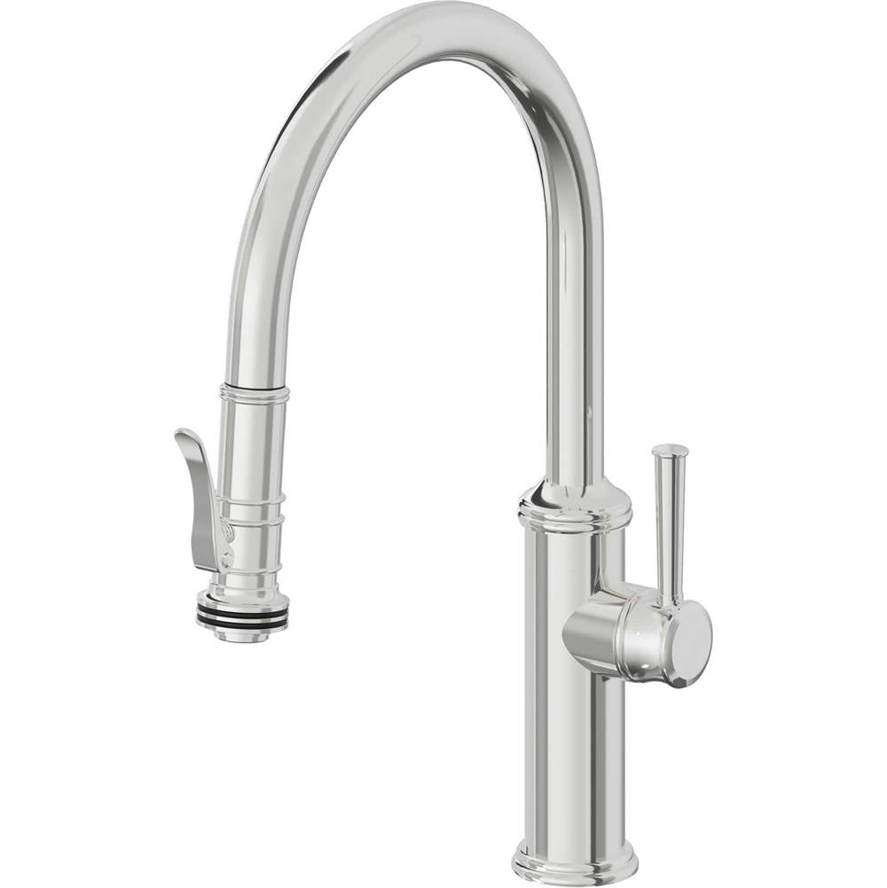 California Faucets Pull-Down Kitchen Faucet with Button Sprayer  - Low Arc Spout
