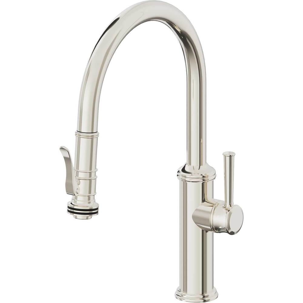 California Faucets Pull-Down Kitchen Faucet with Button Sprayer  - Low Arc Spout