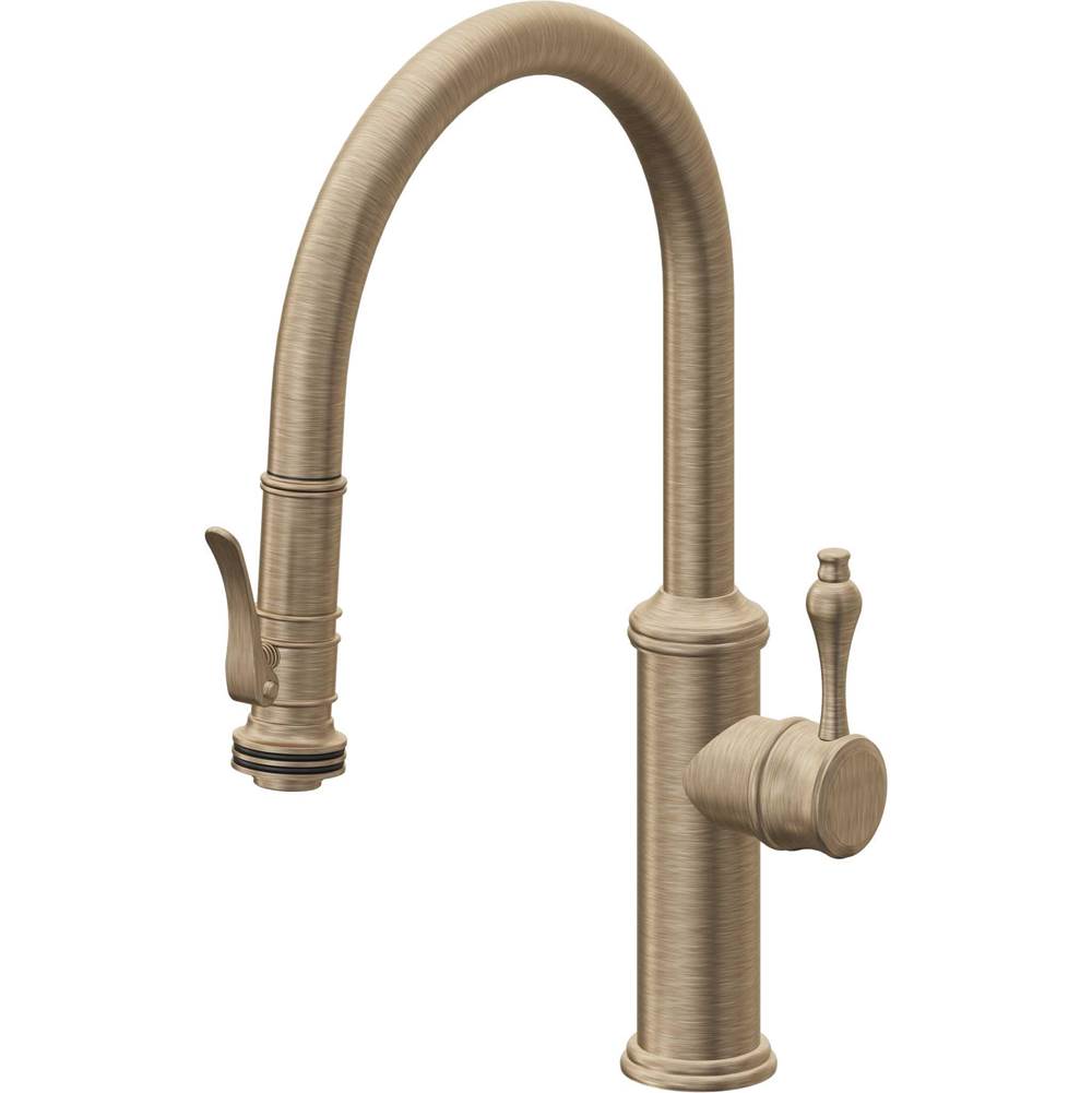 California Faucets Pull-Down Kitchen Faucet with Button Sprayer  - Low Arc Spout