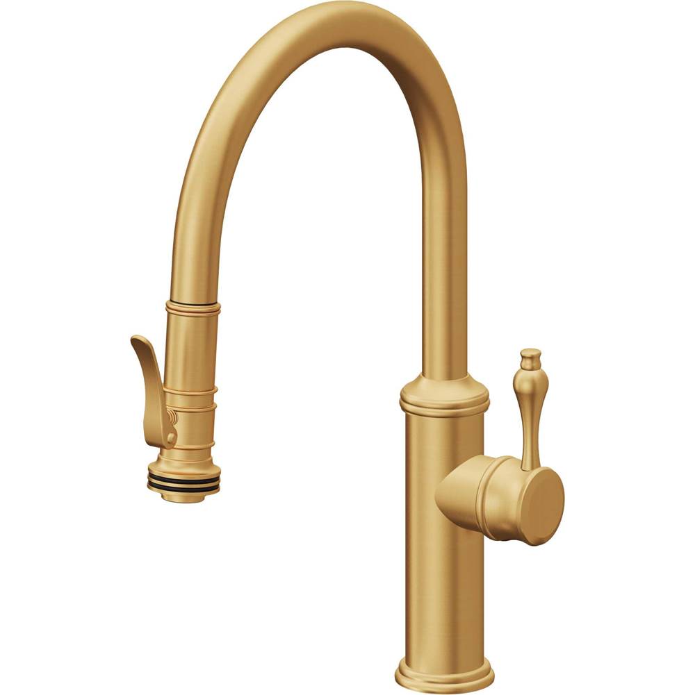 California Faucets Pull-Down Kitchen Faucet with Button Sprayer  - Low Arc Spout