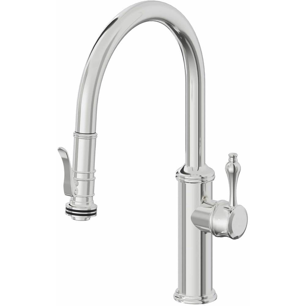 California Faucets Pull-Down Kitchen Faucet with Button Sprayer  - Low Arc Spout