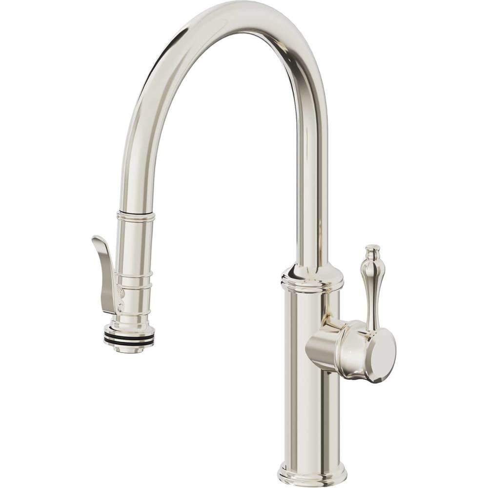 California Faucets Pull-Down Kitchen Faucet with Button Sprayer  - Low Arc Spout
