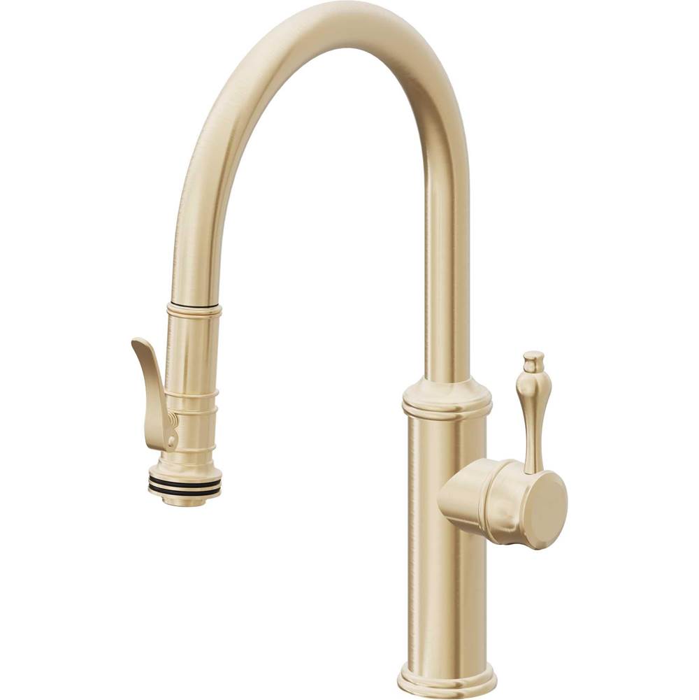 California Faucets Pull-Down Kitchen Faucet with Button Sprayer  - Low Arc Spout