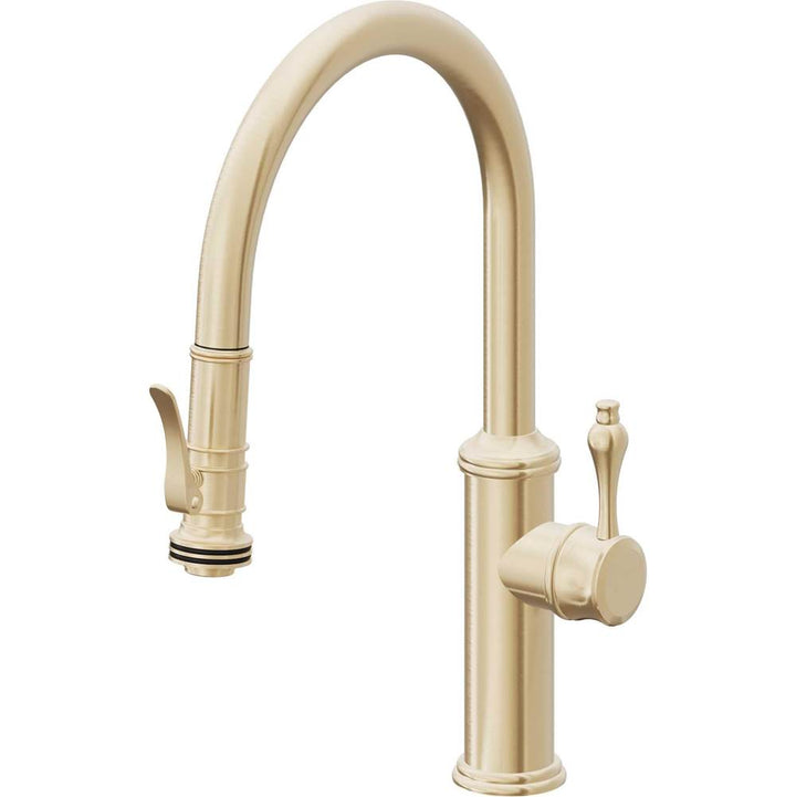 California Faucets Pull-Down Kitchen Faucet with Button Sprayer  - Low Arc Spout