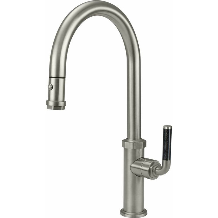 California Faucets Pull-Down Kitchen Faucet with Button Sprayer  - High Arc Spout