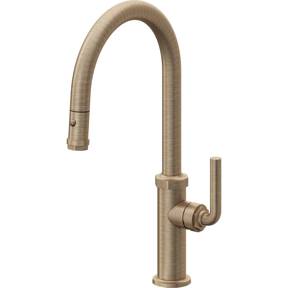 California Faucets Pull-Down Kitchen Faucet with Button Sprayer  - High Arc Spout