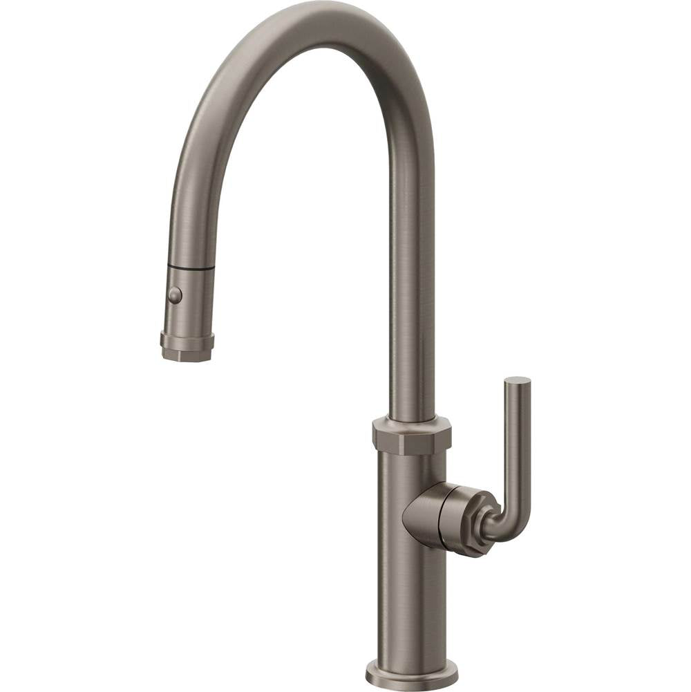 California Faucets Pull-Down Kitchen Faucet with Button Sprayer  - High Arc Spout