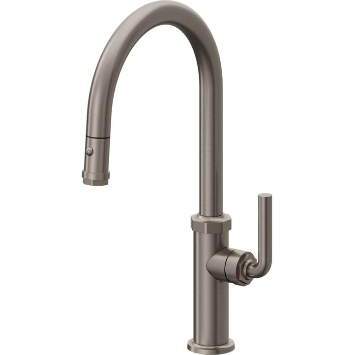California Faucets Pull-Down Kitchen Faucet with Button Sprayer  - High Arc Spout