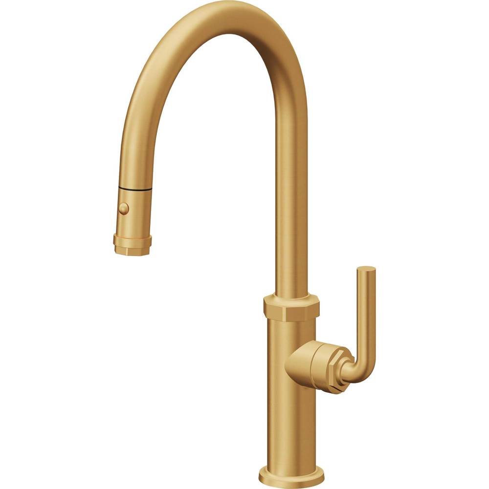 California Faucets Pull-Down Kitchen Faucet with Button Sprayer  - High Arc Spout